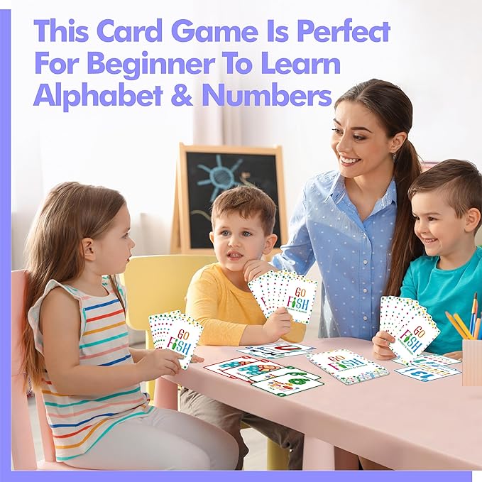 Go Fish Card Game, 80 Alphabet & Number Cards Oversize ABC 123 Memory Matching Game for Kids Learning, Party Game, Family Gathering, Game Night, Classroom Activities