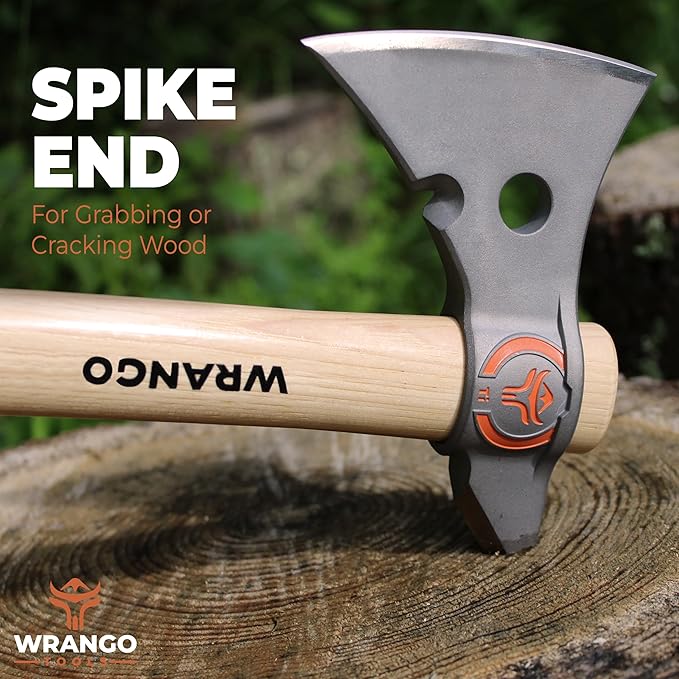 Titanium Camp Axe - 18" & 11.5" Wood Hickory Handles - Tomahawk Axe Spike End - 2-Piece Slip-Fit Design - Includes Blade Sheath and 2 Handles - Survival Axe