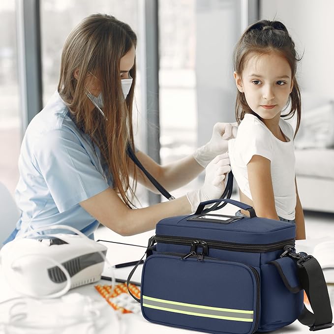 Medical Bag Empty First Aid Bag Home Health Nurse Bag, First Aid Storage, Medical Supplies Responder for Nursing Student,Therapist,Doctors Blue