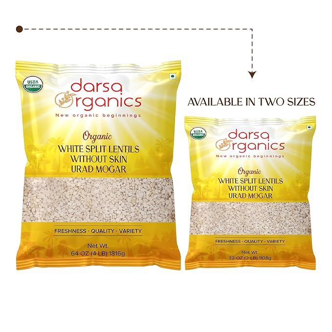 Darsa Organics Urad Dal Split Without Skin (Urad Mogar) 2lb ??USDA Organic White Matpe Split Lentils | Non-GMO, Plant-Based Protein, Kosher | Great for Dosa Batter, Soups, & Stews