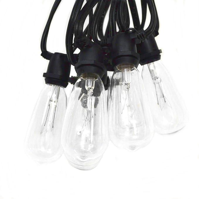 Hometown Evolution, Inc. Vintage Commercial Outdoor Edison String Lights (ST40 Clear - Commercial Black Wire, 50 ft)