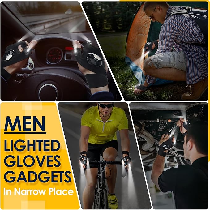 PARIGO LED Flashlight Gloves, Novelty Stocking Stuffers for Men, Christmas Gifts for Teens Boys Dad Husband Grandpa Him Men Who Have Everything, Cool Gadgets Tools for Car Repairing, Fishing, Camping