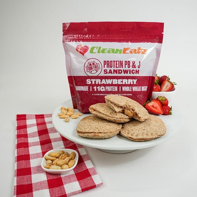 Clean Eatz PB&J Sandwich, High-Protein Strawberry β 16 Singles, Whole Grain & Low Sugar