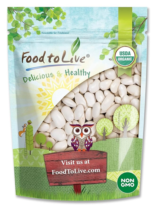 Food to Live Organic White Kidney Beans, 3 Pounds Whole Raw Dried Beans, Vegan, Kosher, Bulk. Rich in Dietary Fiber and Protein. Perfect for Soups, Stews, Chili, Paste, Salads and Side Dishes