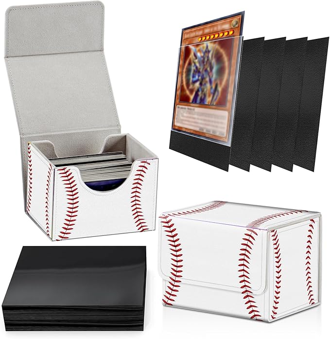 Card Deck Box Plus 100 Counts Black Card Sleeves, American Football for Collectible MTG TCG CCG Card Storage Box Horizontal Holds 100+ Single Sleeved Cards, Magic Game Cards Organizer