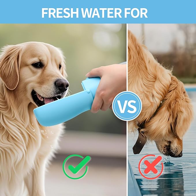 Dog Water Bottle, Leak Proof Portable Puppy Water Dispenser, Travel Puppy Water Bowl, Foldable Transparent Dog Water Bottle for Pets Outdoor Walking, Hiking, Travel, Food Grade Plastic - 10oz Blue