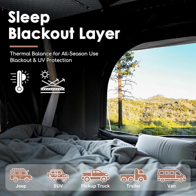 Hardshell Rooftop Tent, Roof Top Tent for 2-3, with Aluminium Ladder, Skyview Window, Mattress, LED Light, Blackout-Coated for UV Protection, Waterproof, for Truck, Jeep, SUV, Van