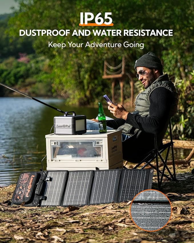Portable Solar Panel, LUMOPAL 60W Foldable Solar Panels Folding Solar Charger with PD60W USB C QC3.0 USB A Output Waterproof for Camping Backpacking Compatible with Phone Laptop Portable Power Station