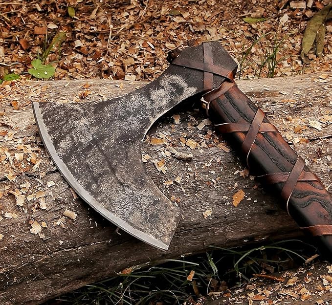 Qepaa Crafts® Handmade Viking Axe – 38" Two-Handed Bearded Norse Axe with Sheath – Forged Steel Berserker Hatchet for Throwing, Chopping, Camping, Gifting(THA)