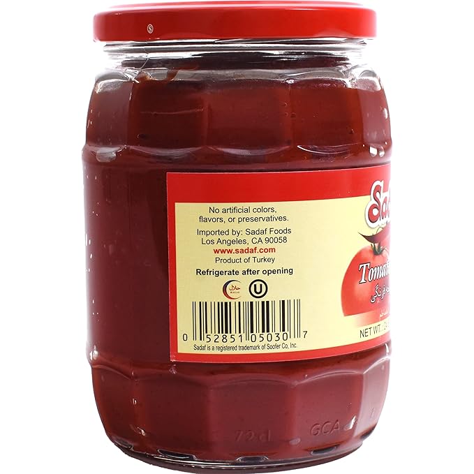 Sadaf Tomato Paste in jar - Tomato paste no sugar added - All-natural tomato sauce - Keto Friendly, Kosher, no artificial colors or flavours - 24 Oz (Pack of 1)