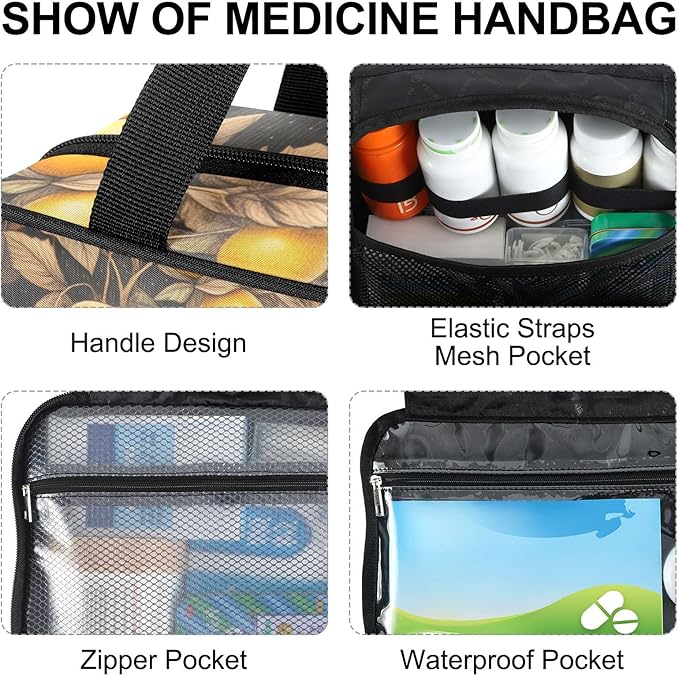 Fustylead Drawing Of Jaguar Animal in Peony Forest Travel Medicine Organizer Bag Home Storage First Aid Kit Large Pill Case with Zipper for Pill Bottle, Vitamins, and Medical Supplies