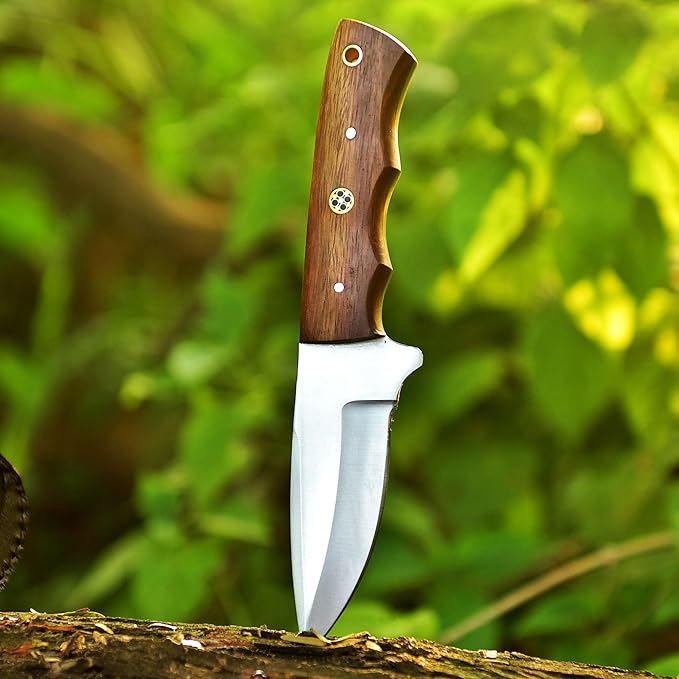 Handmade Fixed Blade Hunting Knife - 8 Inches Stainless Steel Razor Sharp Blade Full Tang Bushcraft Knives with Premium Leather Sheath. Used For Outdoor Camping, Hiking, Skining Knife, Forged Tracker.