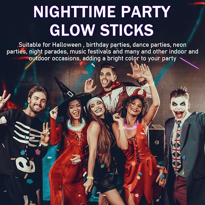 Hanaive 300 Pcs Glow Sticks Bulk 8 Inch Glow in The Dark Party Favors Neon Bracelets and Necklaces Light up Sticks with Connectors for Holiday Birthday Party Supplies(Orange, Green, Purple)