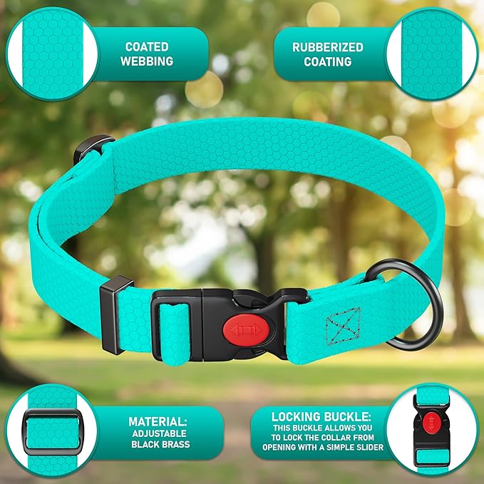 Adjustable Dog Collar with QR Code Dog Tag ID Attached - Made in USA - Honeycomb Waterproof Heavy Duty Dog Collar with Safe Lock Buckle - Odor Proof Pet Collar for Dogs with Strong Zinc D Ring