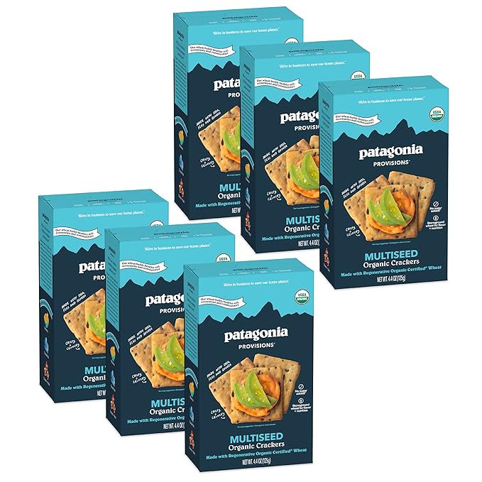 Patagonia Provisions Organic Multiseed Crackers (6 Pack) – 3g Plant Protein Per Serving – Made with Wheat Flour & Sea Salt – Non-GMO, No Added Sugar - Crispy & Crunchy