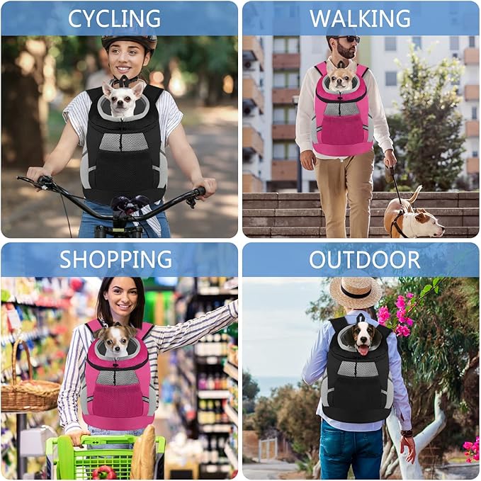 SMONT Dog Backpack Carrier Pet Lightweight Dog Carrier Backpack Small Dog Front Backpack Breathable Dog Carriers for Small Dogs with Safety Belt for Outdoor Hiking Travel Use S (2-7 lbs) Rose Red
