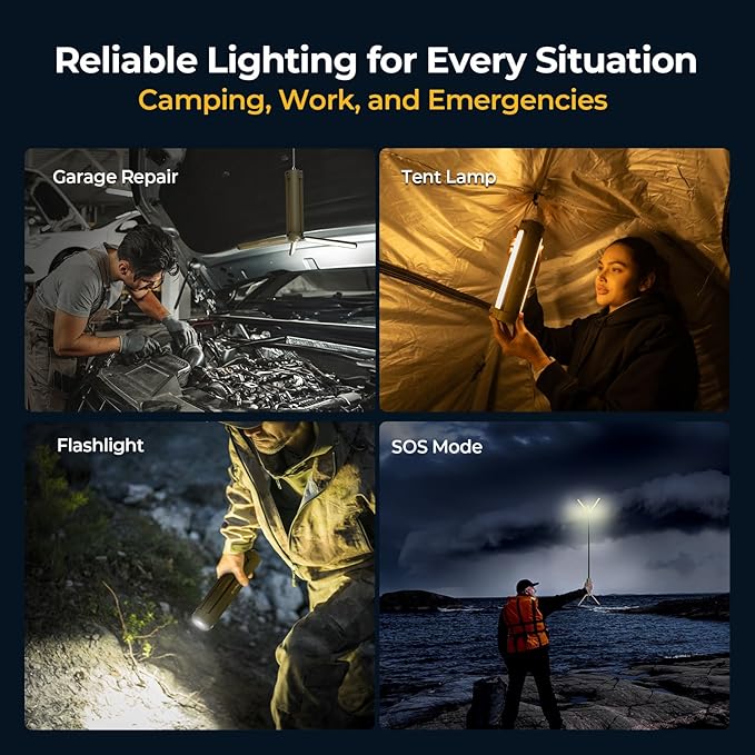 BougeRV Upgraded Telescopic Camping Light, 15600mAh Rotatable Electric Lantern, Collapsible Outdoor Light, Cordless Flashlight, Waterproof, Tent Lamp for Camping, Emergency, Hiking, Outdoor