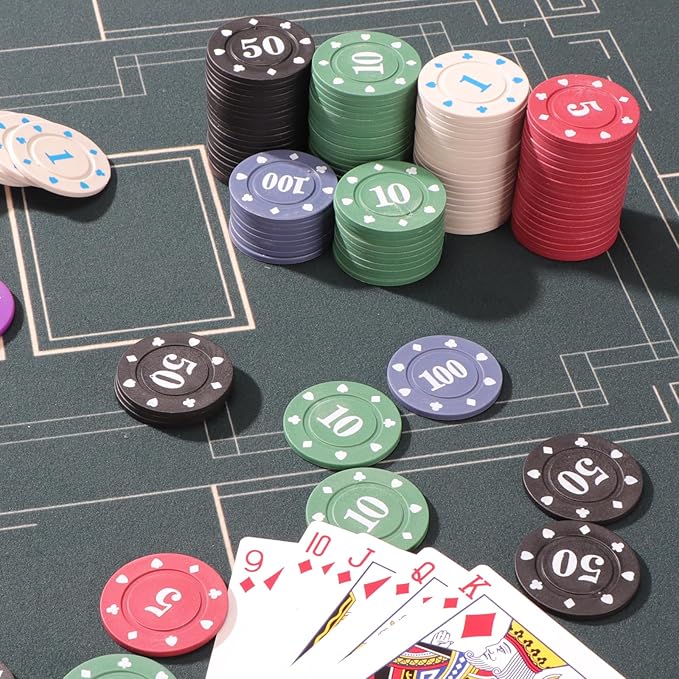 Denomination Plastic Poker Chips Set with 2 Decks,Bulk Playing Cards Chips Texas Hold?™em Blackjack 300 pcs Numbers Casino Black Jack Lightweight Poker Chip for Travel,Gambling Card Games