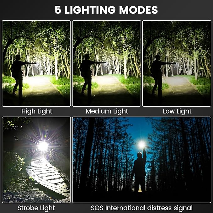 Rechargeable Flashlights High Lumens, 99000 Lumens Super Bright Flashlight with 5 Modes, Waterproof Powerful LED Flash Light for Home Camping Hiking(2 Pack)