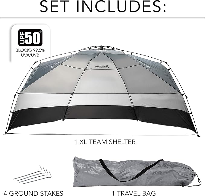 Franklin Sports Sideline Team Sunblocker Shelter - Easy Set Up - Portable and UPF 50+ Protected - Great for Beach and Sports Games - Soccer - Lacrosse - Baseball - Football - Field Hockey