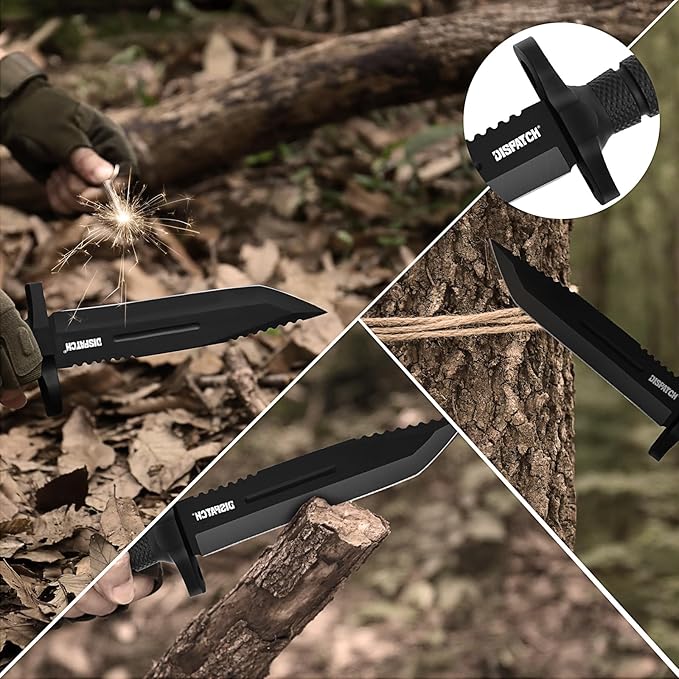 Dispatch Fixed Blade Hunting Knife with Sheath, 12-inch Survival Knives for Men Tactical Bowie Knife with Non-Slip Handle for Bushcraft, Outdoor Camping