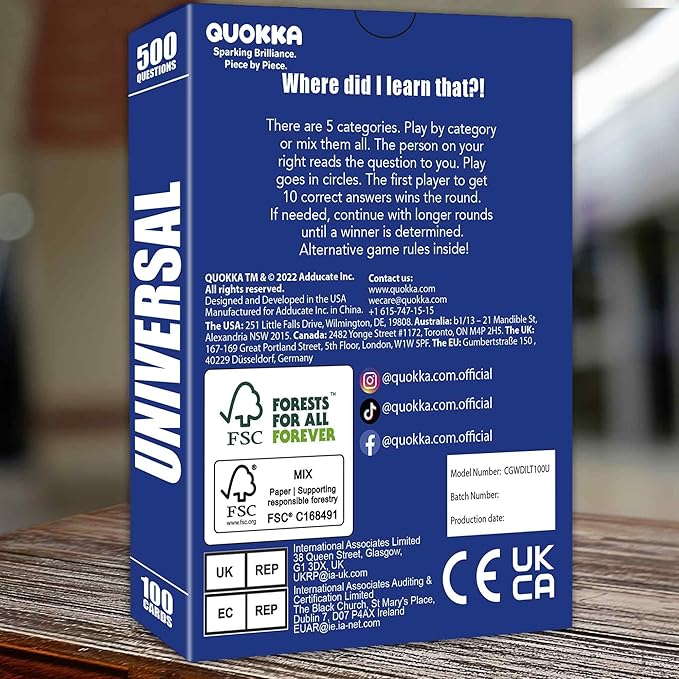 QUOKKA Trivia Games for Adults with 500 Questions - Fun Adult Board Game Trivia Cards for Teens, and Families ??Trivia Cards with Answers ??Great Board Games Trivia for Family Party and Game Night