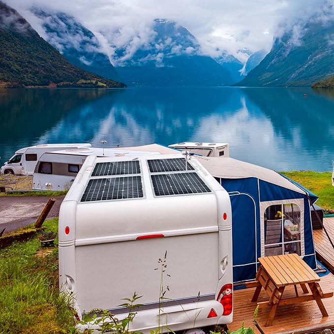 2 Pcs 100 Watt 12 Volt Monocrystalline Solar Panels Kit, with 30A 12V/24V PWM Charge Controller for Outdoor RV Boat Trailer Camper Marine Off-Grid Home (200 Watt with Accessories)