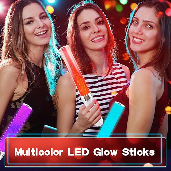4 Pack Light Sticks 15 Colors Change Glow Stick Multicolor LED Glow Sticks Reusable Light Up Sticks Glow in The Dark for Wedding Club Carnival Party Birthday Concerts Favors