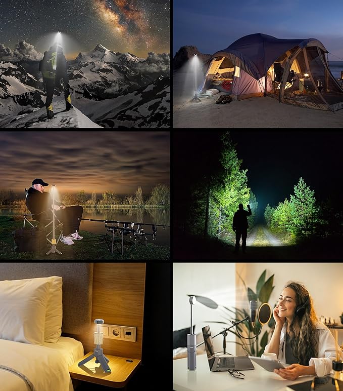 Telescopic Camping Light, Portable Collapsible Magnetic Camp Lantern Rechargeable,10500mAh Telescoping IP67 Waterproof Flashlights, Outdoor Gear for Emergency, Camping, Hiking (Gray)