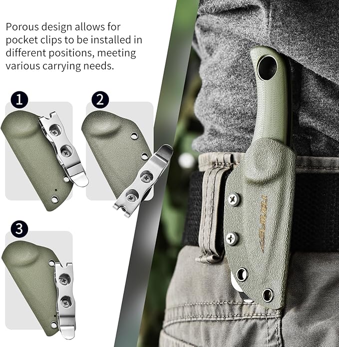 TONIFE Fixed Blade Knife 4.8cm, Mini Neck Knife with Kydex Sheath and Cord, EDC Portable Fixed Knife for Outdoor Survival