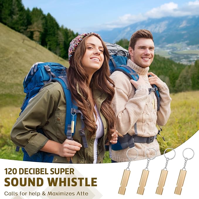 12 Pcs 1.5 Inch Loud Bear Bell with Whistle Set for Hikers Solid Brass Emergency 3 in 1 Bear Bells for Hiking Outdoor Camping Bear Protection for Survival Biking Fishing Climbing Self Defense Gear