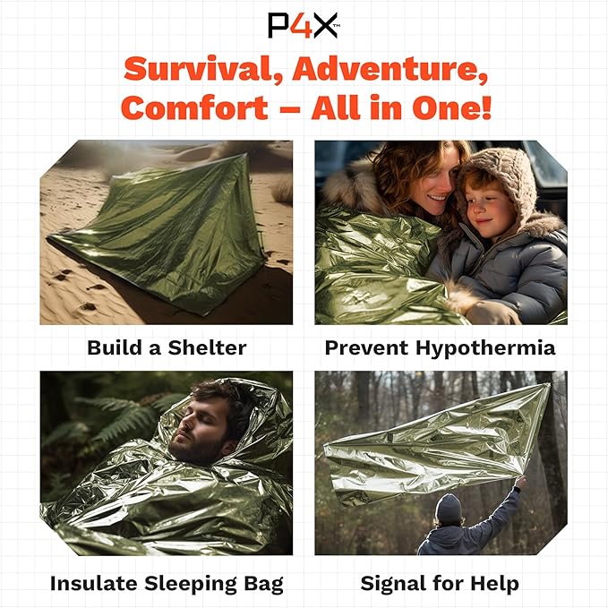 PREPARED4X Mylar Blankets 8 Pack - Waterproof Emergency Blanket - Rip and Tear Resistant Survivalist Gear - Emergency Thermal Blanket for Outdoor Survival
