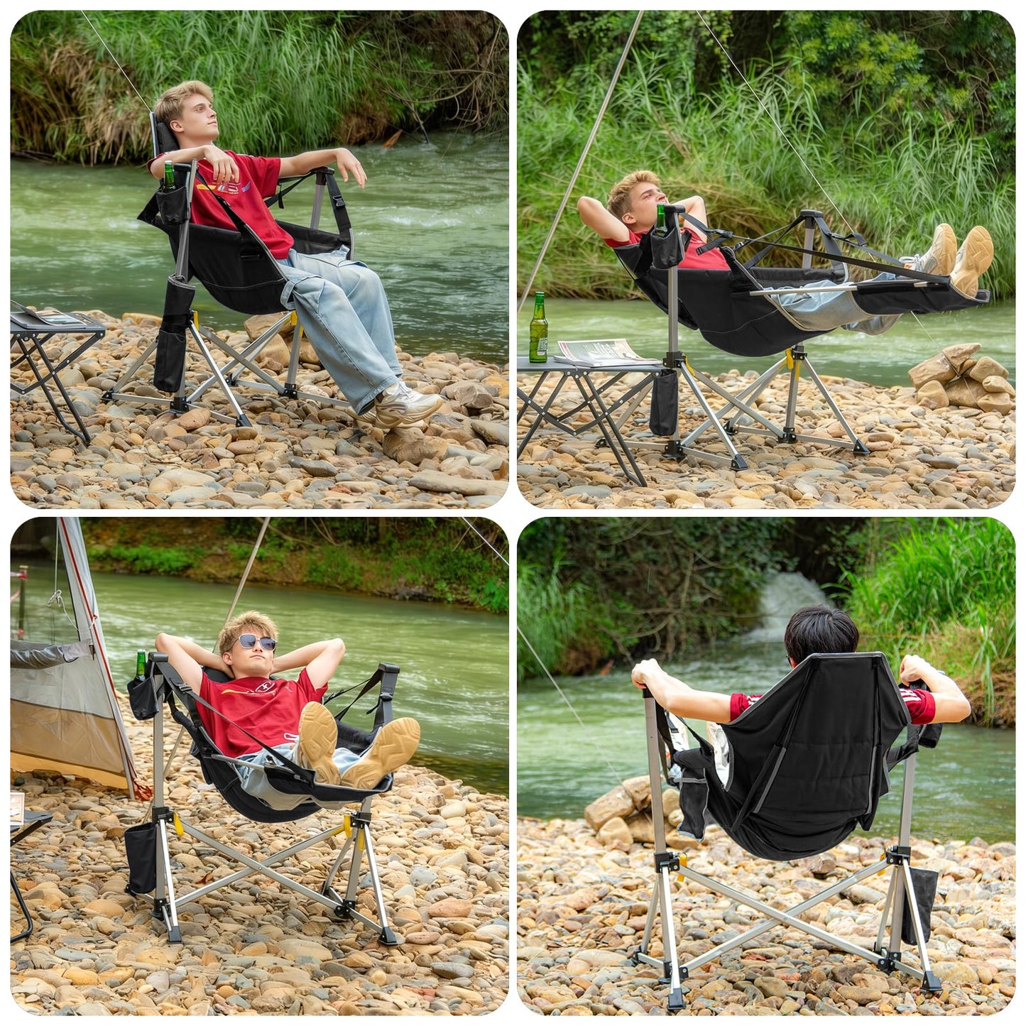 Romswi 2-Pack Aluminum Hammock Chair with Footrest, Oversized Portable Folding Swinging Chair with