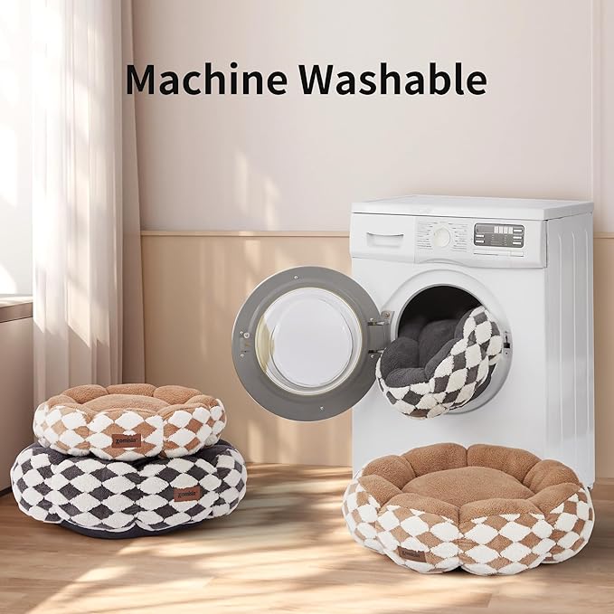 Cat Beds for Indoor Cats, Cute Donut Kitten Beds for Small Dog, Round Plush Bed for Puppy and Large Cats, Anti-Slip Bottom, Grey