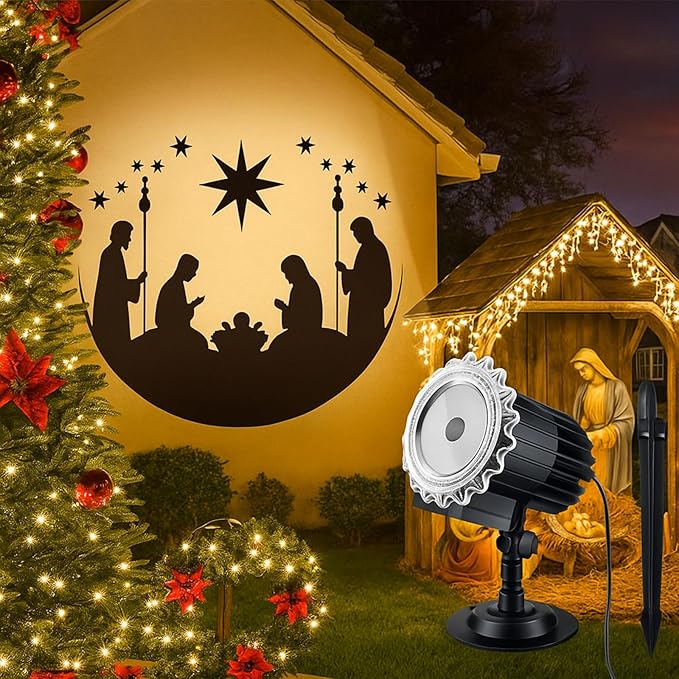 Tuanse Christmas Outdoor Nativity Projector Lights LED Flood Light Holiday with Stars for Christmas Party Garden Landscape Decoration