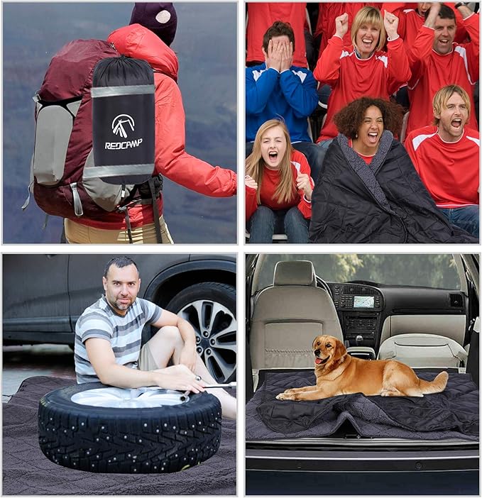 REDCAMP Large Camping Blanket with Sherpa Lining, Cold Weather Warm Outdoor Blanket Windproof for Camping Stadium, Hiking, Machine Washable (59"x 79")