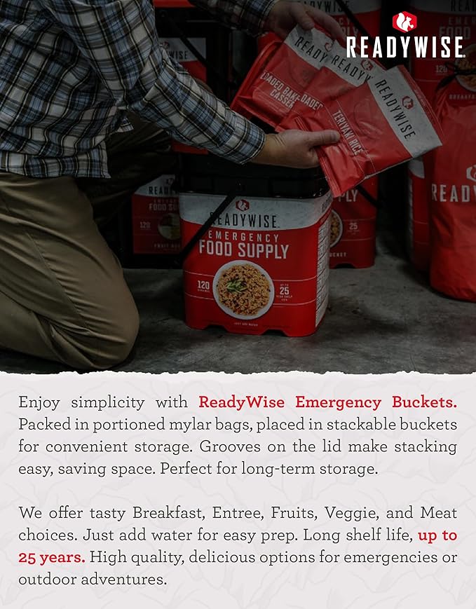 ReadyWise Emergency Food Supply - 84 Servings Gluten Free Survival Food Bucket, Dehydrated Meals & Freeze Dried Food for Backpacking, Camping Essentials & Emergency Supplies, up to 25 Year Shelf Life