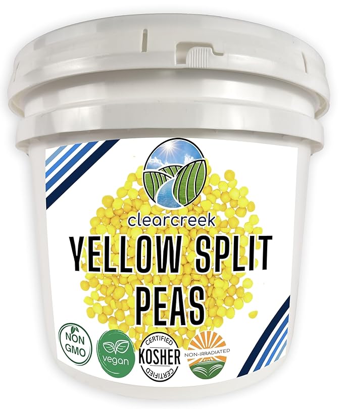 CLEAR CREEK Certified Glyphosate Residue Free Yellow Split Peas | 25 lb Bucket | Non-GMO | Kosher | Vegan | Dried | Emergency Food | Non-Irradiated