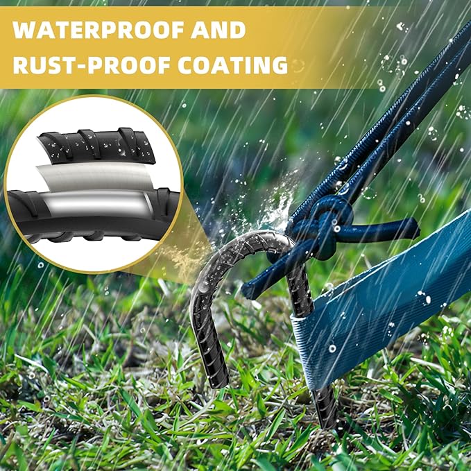 12 Inch Rebar Stakes, 4 Pack J Hook Heavy Duty Ground Stakes for Canopy Tent Trampoline and Chain Link Fence Rust Proof Coated Steel Ground Stakes Ground Anchors (Black)