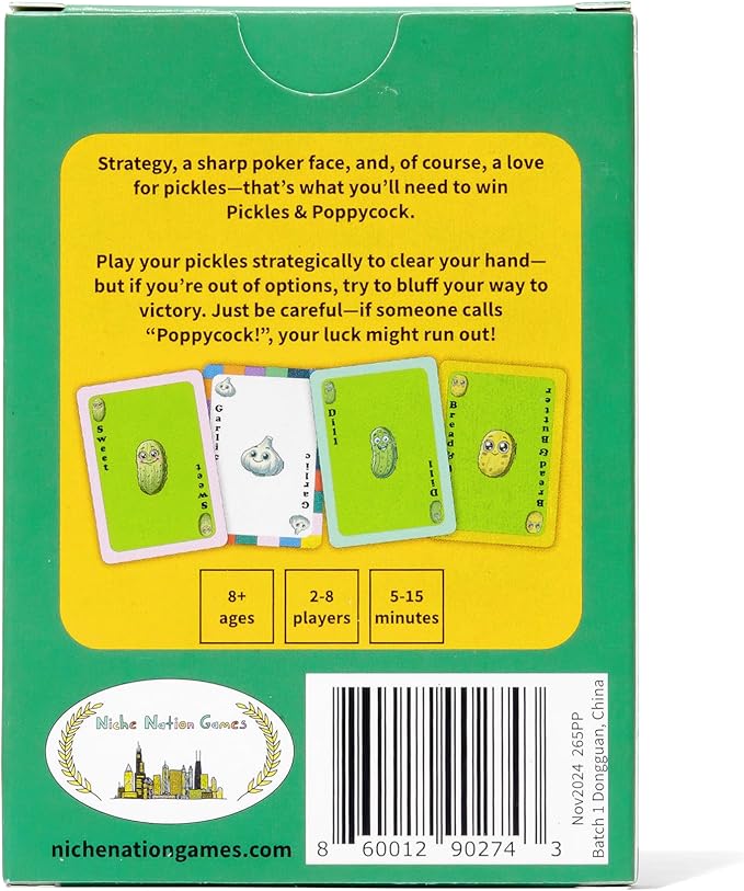 Pickles & Poppycock - A Game for Bluffers and Pickle Lovers - Pickle Gifts - Gifts for Pickle Lovers - Card Games for Adults and Kids - Social Bluffing Game for 2-8 Players and Ages 8+
