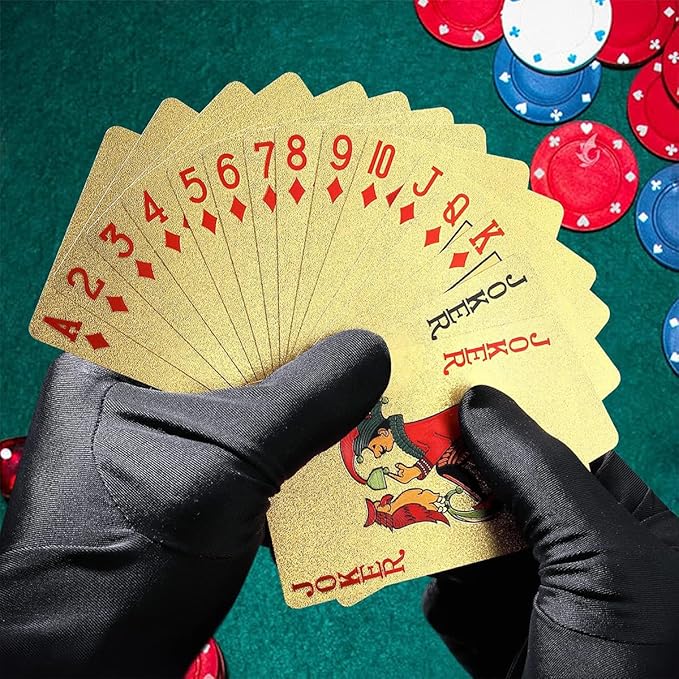 10 Packs Playing Card - 5 Black 5 Gold HD Waterproof Plastic 54 Cards Standard Index Poker of Cards for Family Party
