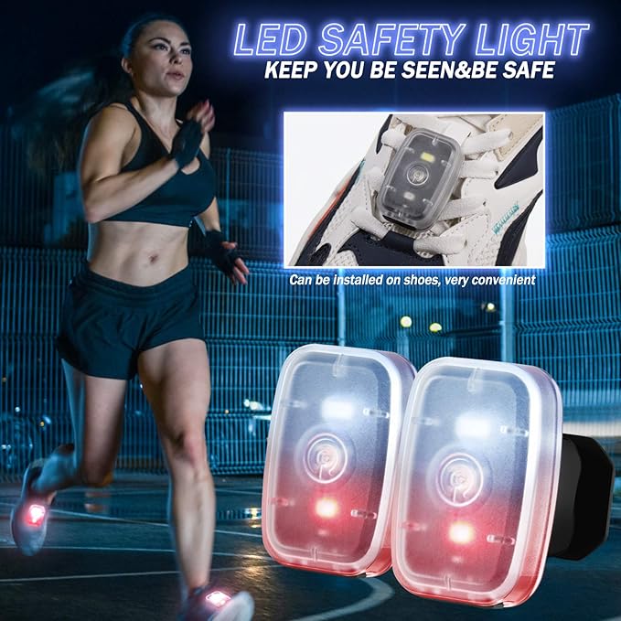 Mudder Running Lights for Runners Rechargeable LED Safety Lamps USB Rechargeable Clip on Strobe Bicycle Tail Lamps with 5 Modes Flashing Bike Lights for Night Riding Walking Hiking Pet Dog