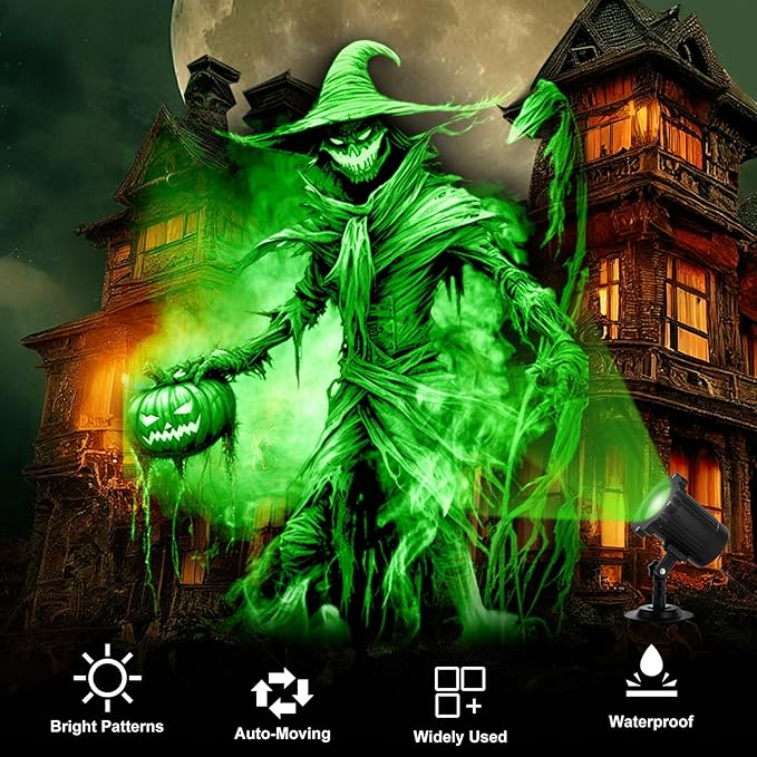 Treela Halloween Projector Lights Outdoor Dynamic Scary Scarecrow Lights Decoration Outside Indoor LED Landscape Lamp for Holiday Garden Supplies (Green)