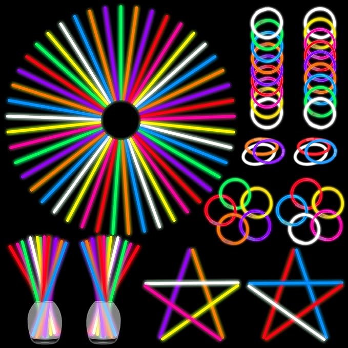 ILHSTY 100 pk Glow Sticks Bulk Party Favors and Decorations - 8" Glow in the Dark Party Supplies For Halloween Neon Party Light up Glow sticks Necklaces & Bracelets (Multicolor*100)