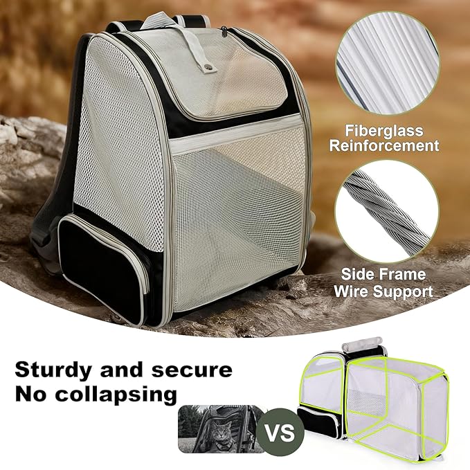 halinfer Backpack to Carry Cat and Small Puppy up to 16 Pounds, Breathable Pet Carrier to Transport Kitten Rabbit to Vet Visit Bag, Airline Approved Collapsible Expandable Black