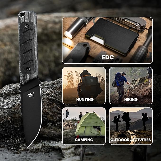 Kizer Smolt Fixed Blade Knife, 2.93 In 3V Steel Pocket Knife Drop Point Camping Fixed-blade Knives with Sheath, G10&Micarta Handle Small EDC Fixed Knife for Men Women Outdoor Indoor 1063A2