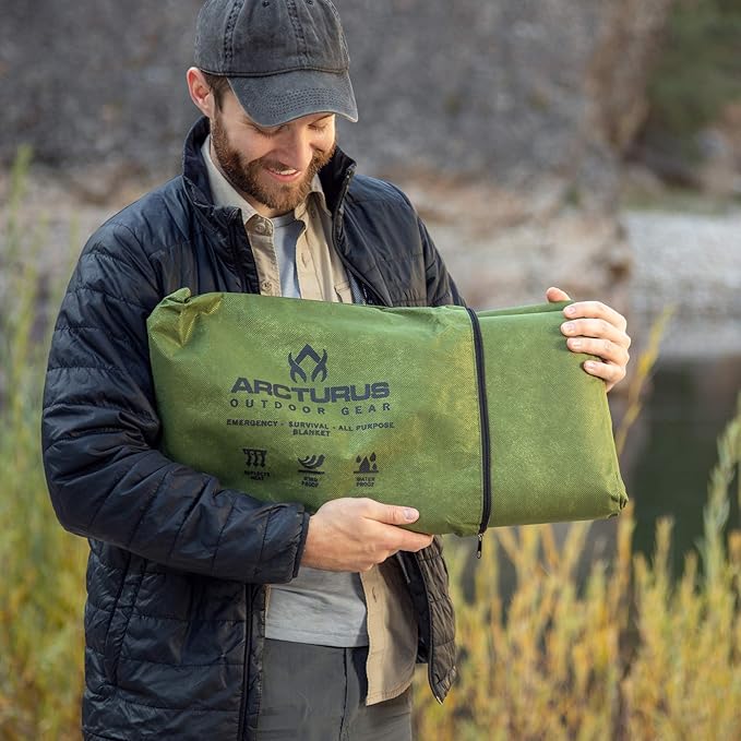 Arcturus XL Heavy Duty Survival Blanket ??Insulated Reflective Thermal Camping Tarp - 8.5 FT x 12 FT (Olive Green)