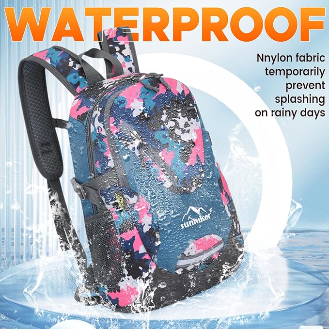 sunhiker Small Cycling Hiking Backpack Water Resistant Travel Backpack Lightweight Daypack M0714 (20-25L-Pink Camo