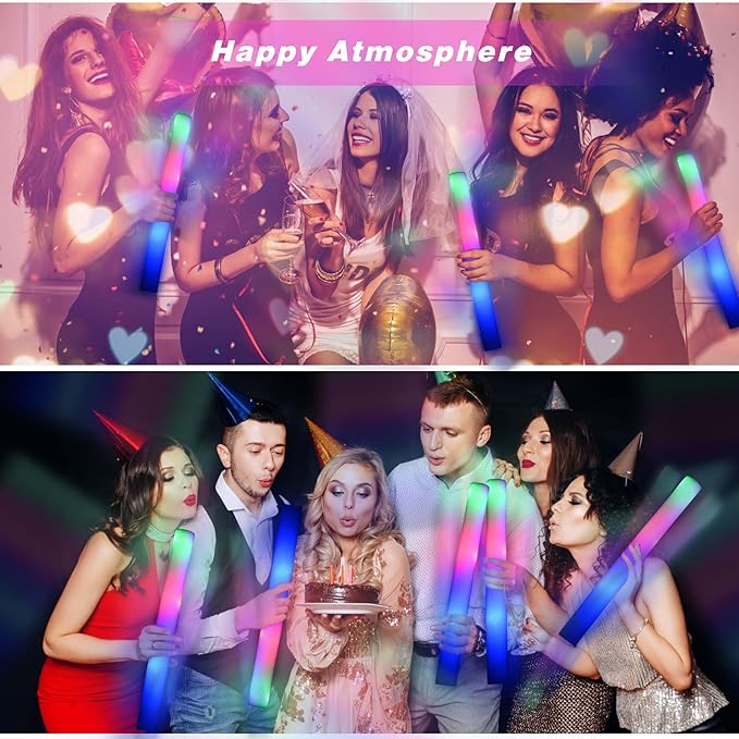 Glow Sticks Bulk,200 Pcs LED Foam Sticks Glow In The Dark Party Supplies with 3 Modes Colorful Flashing for Birthday Wedding Party Halloween Christmas