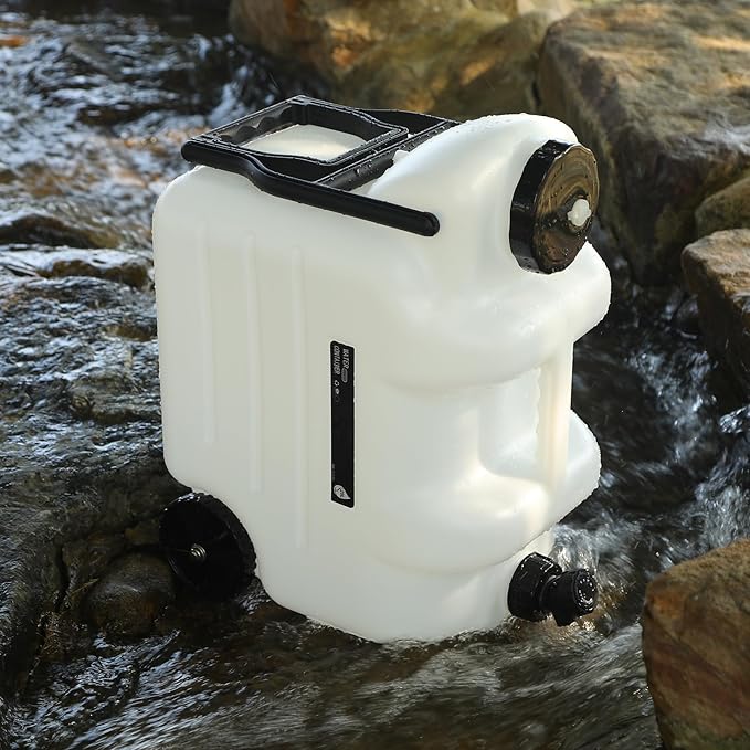 REDCAMP 7.4 Gal Water Container with Wheels & Spigot | Portable Rolling Emergency Camping Water Jug with Folding Handle | BPA Free Food Grade Water Storage Tank for Camping, Hiking 2 Pack (28L, White)